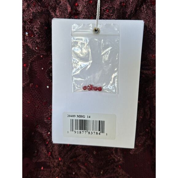 NWT Mac Duggal 20409 Embellished Illusion Gown Dress Long Sleeve Maroon Size 14 - Picture 12 of 13